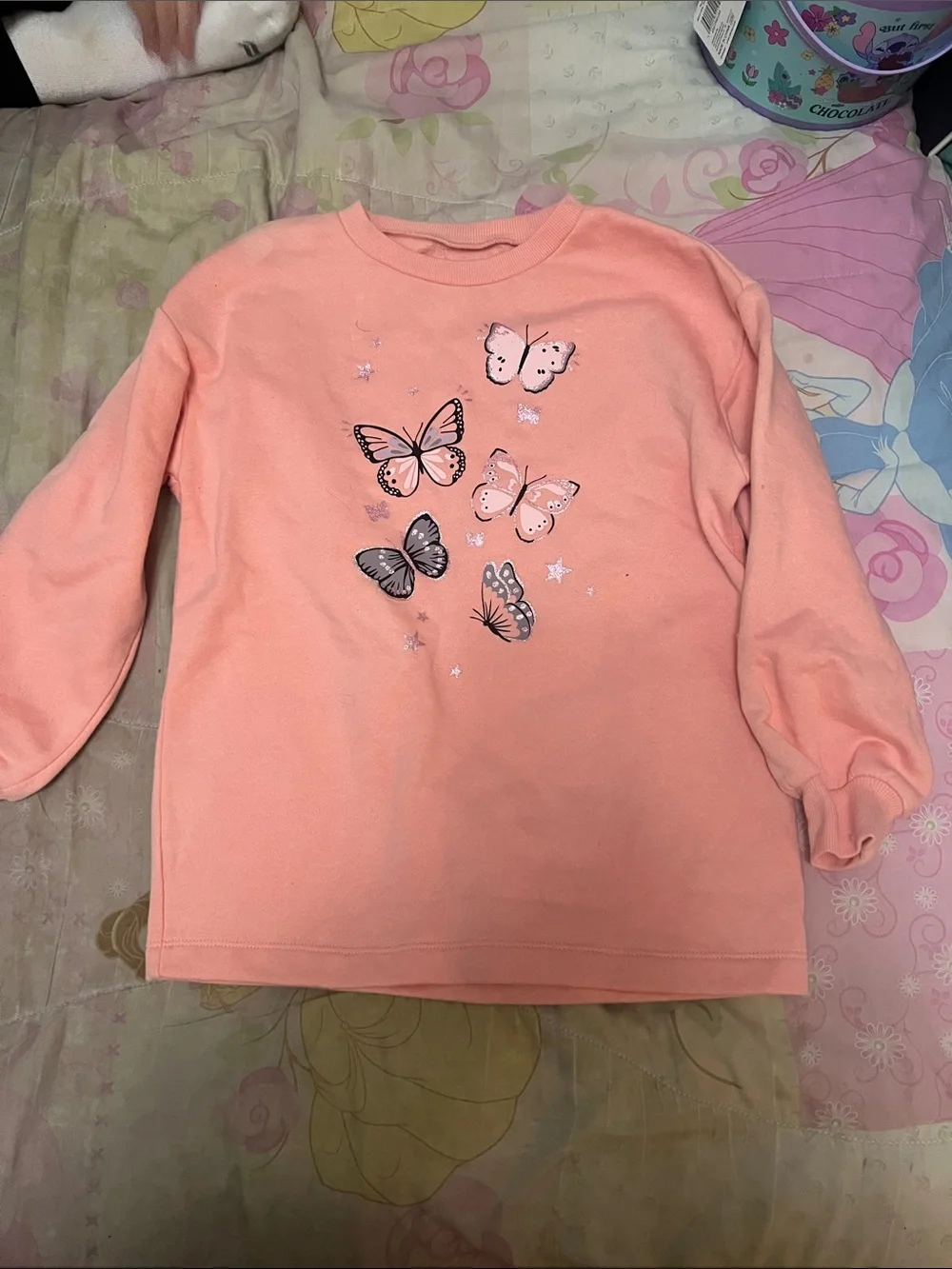 Girls Peach Butterfly Long-Sleeve Top